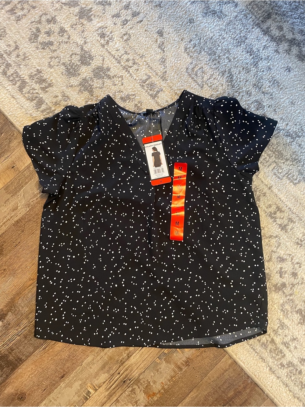 Black Dot Print Short Sleeve Top